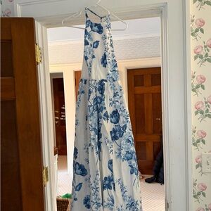 Reformation White and Blue Floral Backless Maxi Dress